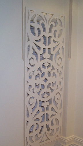 Die-cut wood & lace wall panel | photo credit POC+P architects http://www.houzz.com